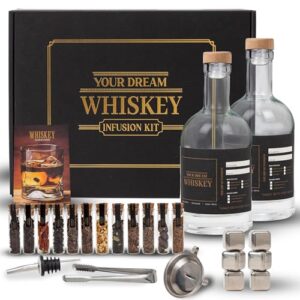 whiskey gifts for men - whiskey making kit - whiskey infusion kit gift sets men with bottles, wood chips, botanicals, whiskey stones - whiskey set - husband birthday gift, bourbon kit mens gift set