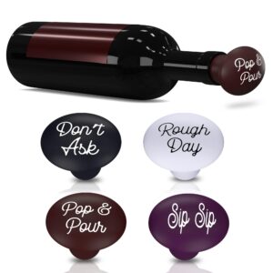 hint ov [4 pack] wine bottle stoppers for wine, beer, liquor bottle covers, leak-proof, easy to use, dishwasher-safe, kitchen accessories,silicone,reusable