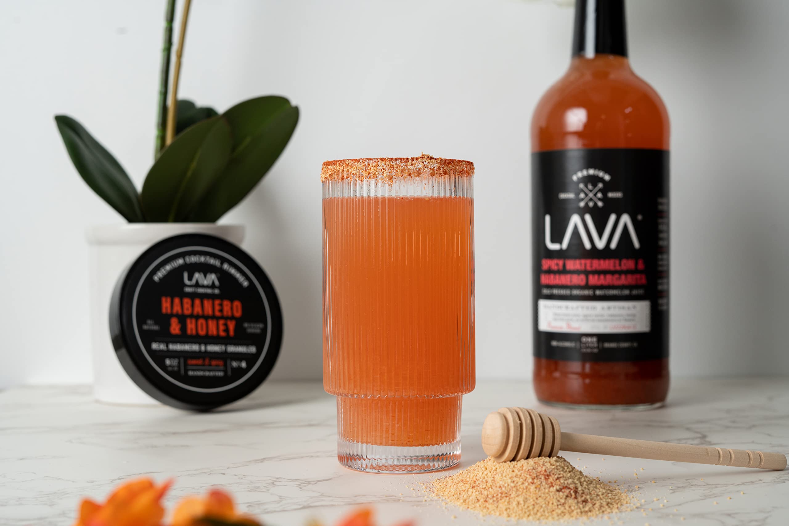 LAVA Premium Habanero & Honey Cocktail Rimmer, All Natural Rimmer Seasoning, Sweet & Spicy, No Silicon Dioxide, with Easy Screw-On Lid - 5oz