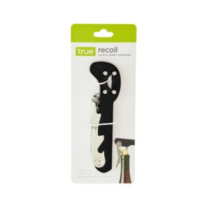 True Recoil Double Hinged Corkscrew Classic Black Wine Key with Extendable 4 Wheel Foil Cutter, Set of 1