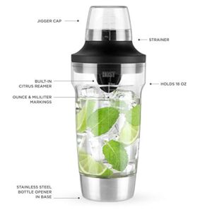 HOST All in One Cocktail Shaker Set | 5 in 1 Tool - Jigger Cap | Strainer | Reamer | Stainless Steel Bottle Opener and Oz and mL Markers 18 oz Capacity - Multitool Bartending Mixer for Drinks