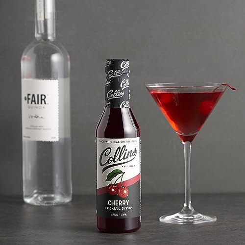 Collins Cherry Syrup, Cherry Simple Syrup, Real Sugar Cocktail Syrups, Soda Water Flavors, Cocktail Mixers, 12.7 Ounces, Set of 1