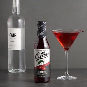 Collins Cherry Syrup, Cherry Simple Syrup, Real Sugar Cocktail Syrups, Soda Water Flavors, Cocktail Mixers, 12.7 Ounces, Set of 1