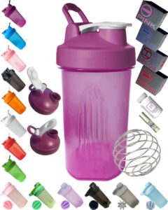 protein shaker bottle w. classic loop top & stainless whisk ball-perfect for protein shakes and pre workout-bpa free-(16 oz,purple)