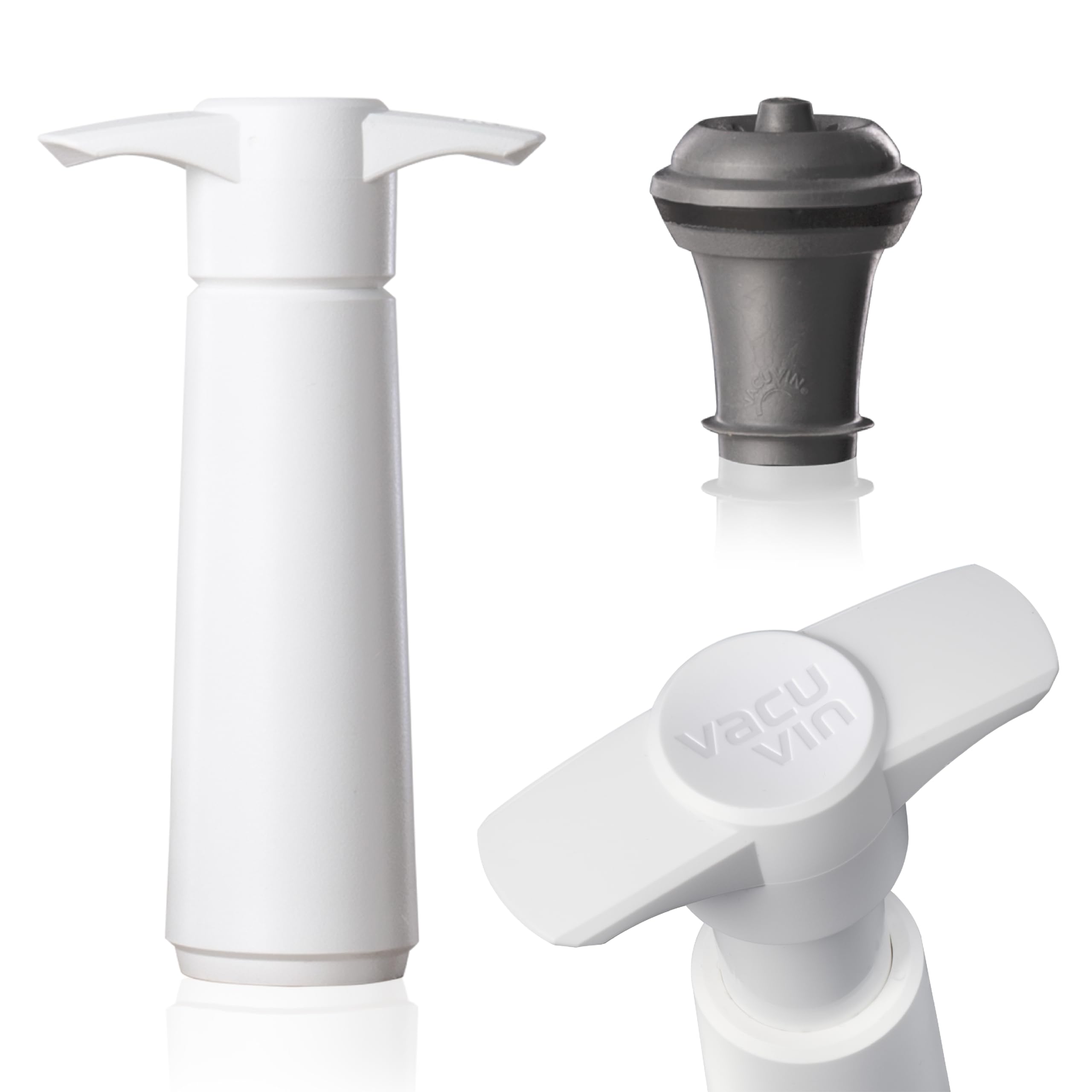 Vacu Vin Wine Saver Pump White with Vacuum Wine Stopper - Keep Your Wine Fresh for up to 10 Days - 1 Pump 1 Stopper - Reusable - Made in the Netherlands