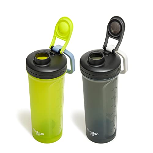 Contigo Fit Shake & Go 2.0 Shaker Bottle with Leak-Proof Lid, 28oz Gym Water Bottle with Whisk and Carabiner Handle, Dishwasher Safe Mixer Bottle, 2-Pack Bolt & Sake, Yellow and Black
