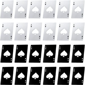 poker card bottle openers stainless steel can openers beer opener ace card bottle cap openers poker cap openers for wedding birthday party bridal shower table tools supplies (silver, black,24 pieces)