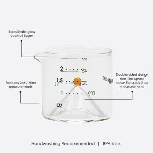 Cocktail Jigger For Bartending - Ethan + Ashe - Lab Series - Durable Borosilicate Glass - 15ml, 30ml, 45ml, and 60ml Measuring Cup In One