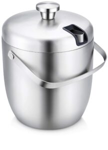 elitra home stainless steel ice bucket & wine chiller with tongs & lid - double wall insulated, 3 liter - silver