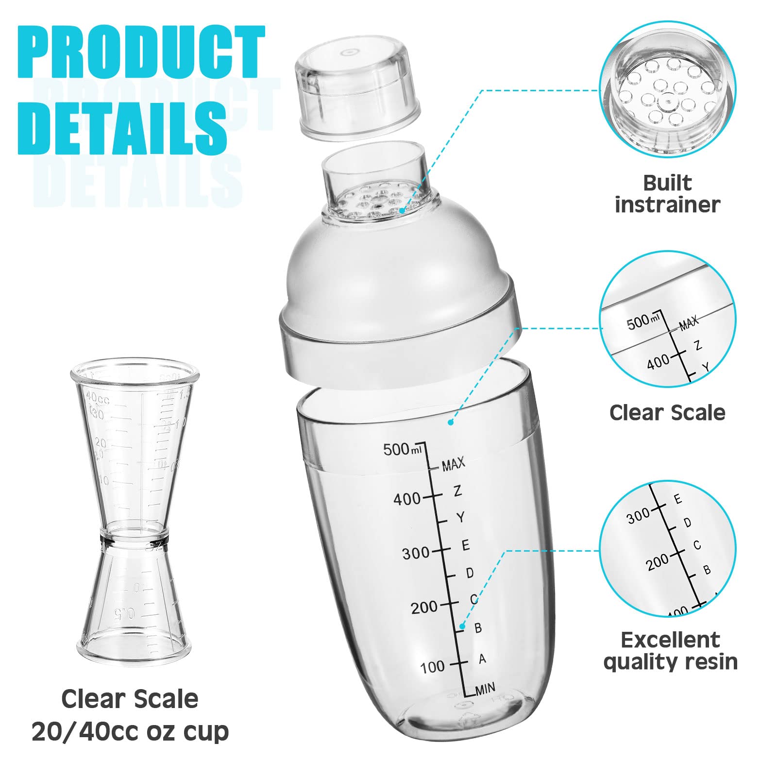 7 Pcs Plastic Cocktail Shaker Set Drink Mixer with Mark Clear Drink Shaker Cocktail Shaker and Measuring Jigger Set Ounce Cup Clear Bar Set for Bar Party Home Use Wine Shaker Bar Mixing Tool