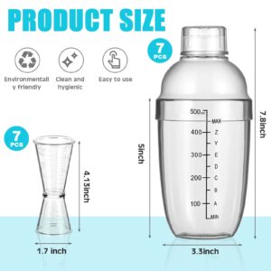 7 Pcs Plastic Cocktail Shaker Set Drink Mixer with Mark Clear Drink Shaker Cocktail Shaker and Measuring Jigger Set Ounce Cup Clear Bar Set for Bar Party Home Use Wine Shaker Bar Mixing Tool