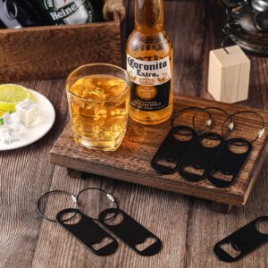 60 Pieces Stainless Steel Flat Bottle Opener with Keychain 3.5 x 1.3 Inches Beer Bottle Opener Flat Bottle Cap Opener with Keyring for Men Women Bartender Kitchen Bar Restaurant, Black