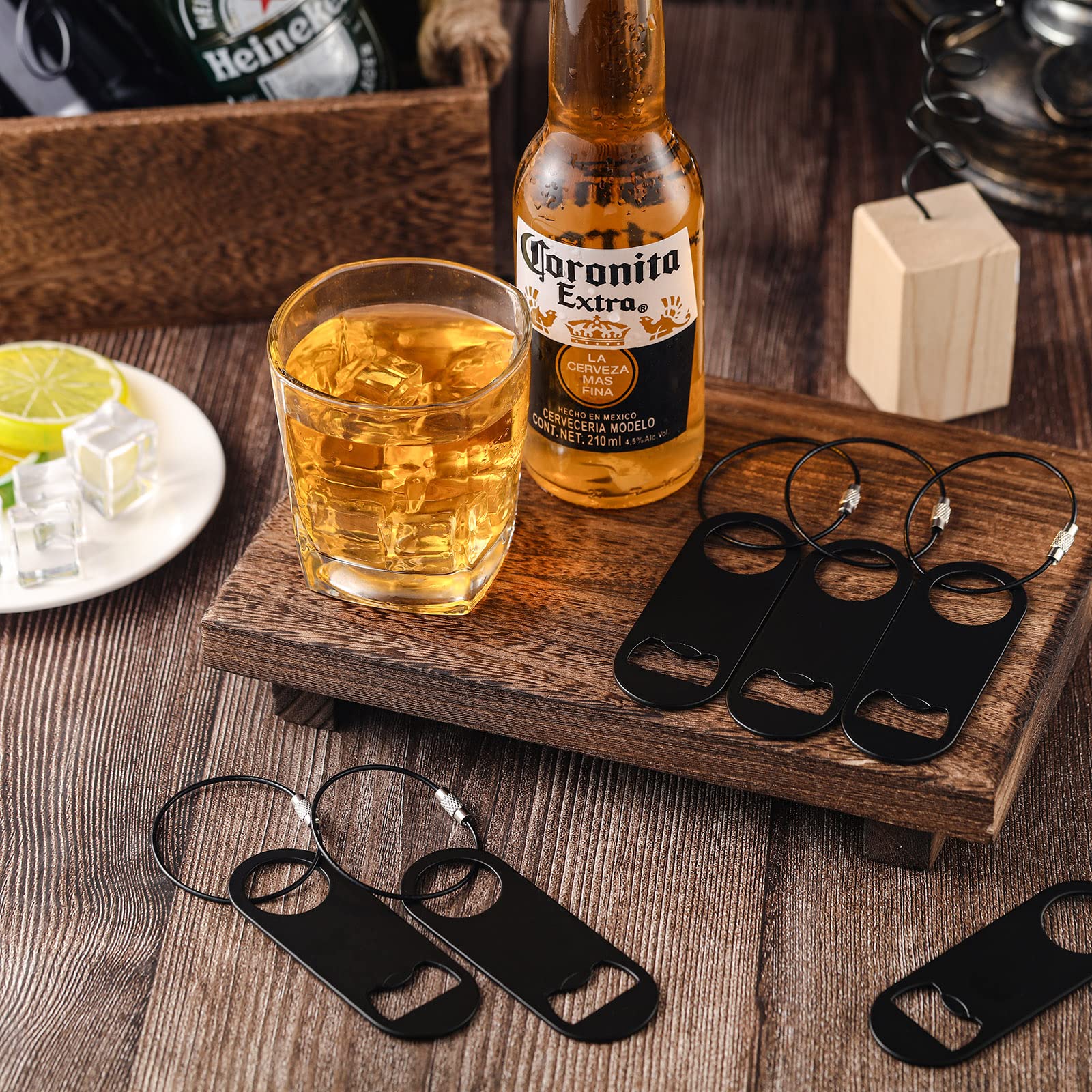 60 Pieces Stainless Steel Flat Bottle Opener with Keychain 3.5 x 1.3 Inches Beer Bottle Opener Flat Bottle Cap Opener with Keyring for Men Women Bartender Kitchen Bar Restaurant, Black