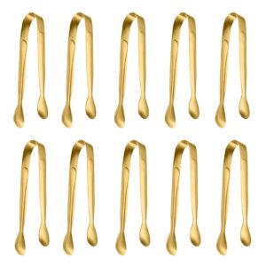 10 pack small ice tongs sugar tongs, stainless steel mini serving appetizers tongs for party coffee tea wine bar kitchen (golden)