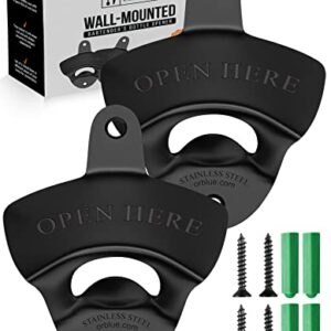 ORBLUE Wall-Mounted Bottle Openers - Stainless Steel, Mountable Beverage, Beer, Soda Caps Remover - Mounting Hardware Included, 2-Pack, Black
