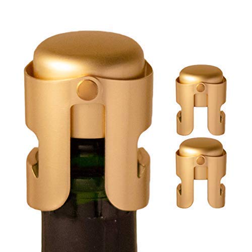 Gold Champagne Stopper, Designed in France, Bottle Sealer for Cava, Prosecco, Sparkling Wine, Fizz Saver, Passed 13 lbs Pressure Test (3, Gold)