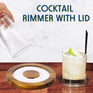 Geiserailie Wood Margarita Salt Rimmer Cocktail Rimmer Kit 6.5 Inch Diameter Glass Rimmer with Lid Glass Bar Sugar Salt Rimmer Plate for Cocktails, Drinks