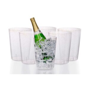 exquisite 6 pack of 96 ounce disposable gold glitter clear plastic ice bucket for parties - good as one large champagne chiller or classic wine bottle chiller