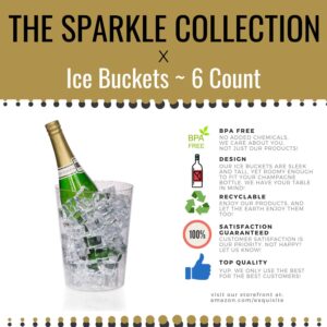 Exquisite 6 Pack Of 96 Ounce Disposable Gold Glitter Clear Plastic Ice Bucket For Parties - Good As One Large Champagne Chiller Or Classic Wine Bottle Chiller