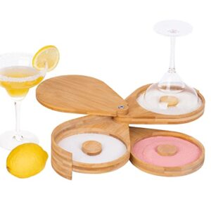 glolaurge margarita salt rimmer set, 3-tier bamboo bar glass rimmer, sugar rimmer for cocktails