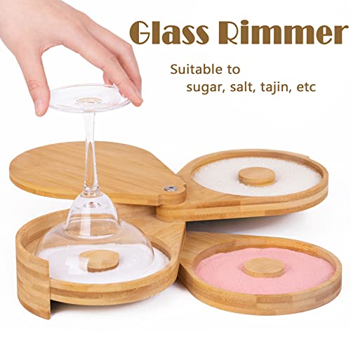 Glolaurge Margarita Salt Rimmer Set, 3-Tier Bamboo Bar Glass Rimmer, Sugar Rimmer for Cocktails