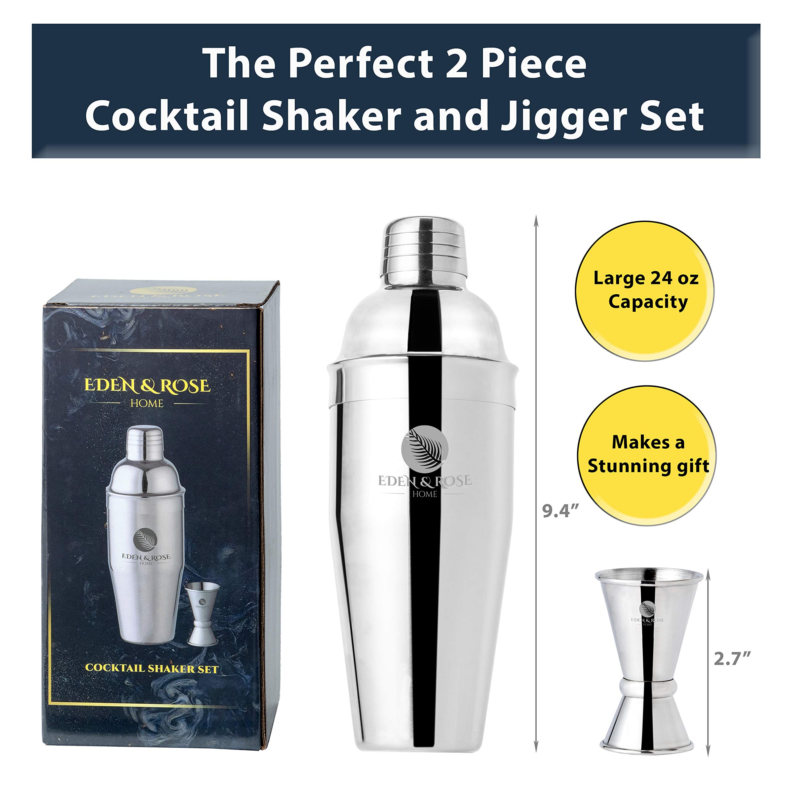 Martini Shaker - Martini Shaker Set - Cocktail Shaker Set with Jigger - Shakers Bartending - Martini Shaker with Strainer - Drink Shakers Cocktail Kit - 24oz Stainless Steel Drink Mixers for Cocktails