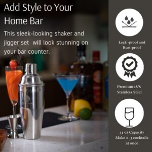 Martini Shaker - Martini Shaker Set - Cocktail Shaker Set with Jigger - Shakers Bartending - Martini Shaker with Strainer - Drink Shakers Cocktail Kit - 24oz Stainless Steel Drink Mixers for Cocktails