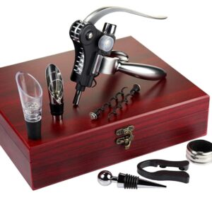 Cooko Wine Opener Set,Wine Bottle Opener Including Foil Cutter, Bottle Stopper Pourer and Extra Spiral,Wine Corkscrew Set,Gift box Opener Kit.