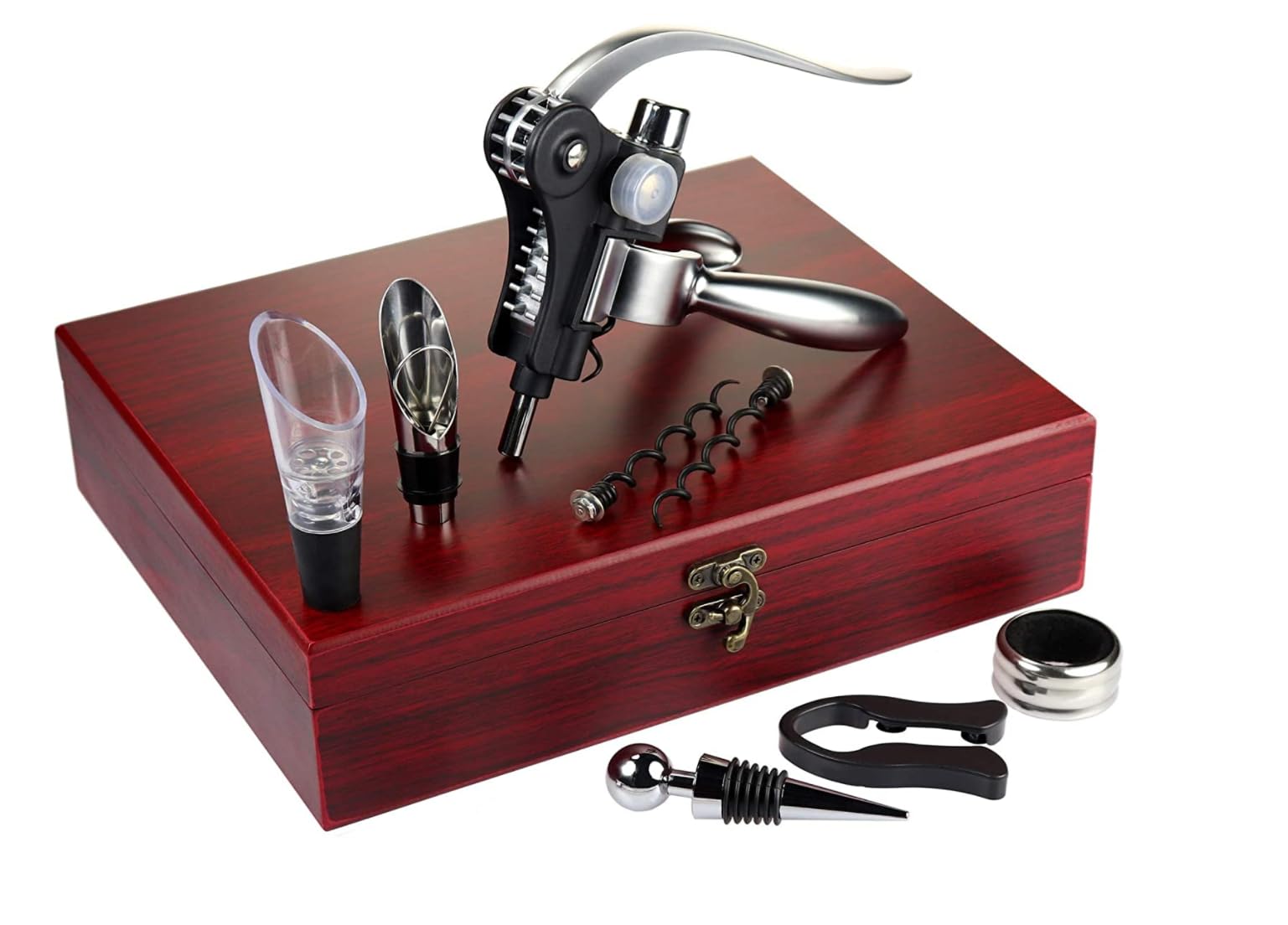 Cooko Wine Opener Set,Wine Bottle Opener Including Foil Cutter, Bottle Stopper Pourer and Extra Spiral,Wine Corkscrew Set,Gift box Opener Kit.