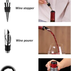 Cooko Wine Opener Set,Wine Bottle Opener Including Foil Cutter, Bottle Stopper Pourer and Extra Spiral,Wine Corkscrew Set,Gift box Opener Kit.