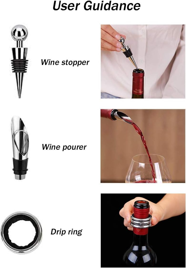 Cooko Wine Opener Set,Wine Bottle Opener Including Foil Cutter, Bottle Stopper Pourer and Extra Spiral,Wine Corkscrew Set,Gift box Opener Kit.