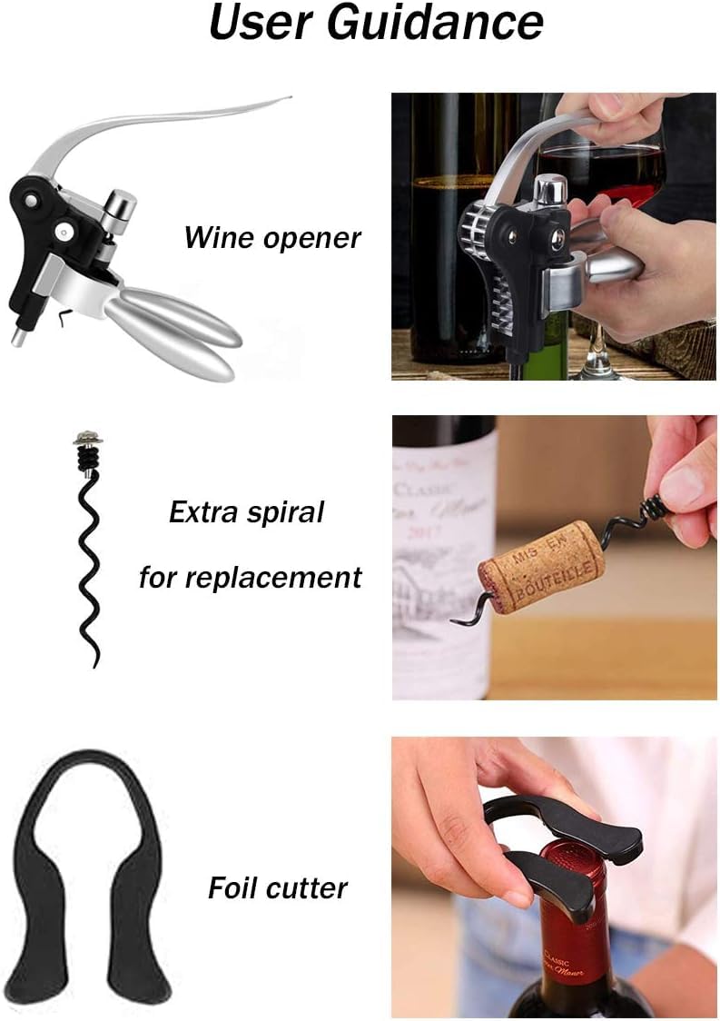 Cooko Wine Opener Set,Wine Bottle Opener Including Foil Cutter, Bottle Stopper Pourer and Extra Spiral,Wine Corkscrew Set,Gift box Opener Kit.