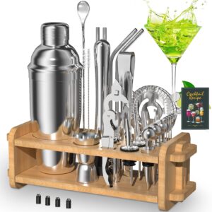 30pcs mixology bartender kit with stand, secilla 25oz bar set cocktail shaker set, professional bartending kit home bar tools set bar accessories