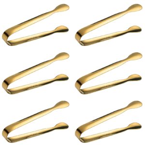 6 pieces mini ice tongs sugar tongs, gold stainless steel small serving tongs for appetizers, desserts, coffee, tea party, bar