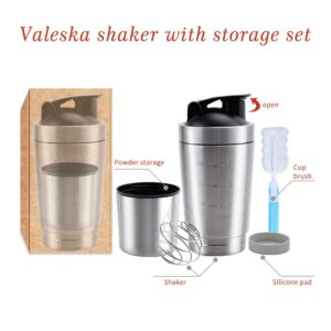 VALESKA Upgraded Shaker Bottle for Protein Mixes, Protein Shaker Bottle(27oz), Shaker Bottle with Storage for Powder, Stainless Steel Shaker Bottle with Wire Whisk, BPA Free, Leak Proof Design