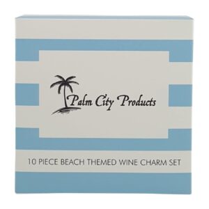 Palm City Products 10 Piece Beach Themed Wine Charm Set - Nautical Stemmed Wine Glass Charms