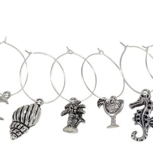 Palm City Products 10 Piece Beach Themed Wine Charm Set - Nautical Stemmed Wine Glass Charms