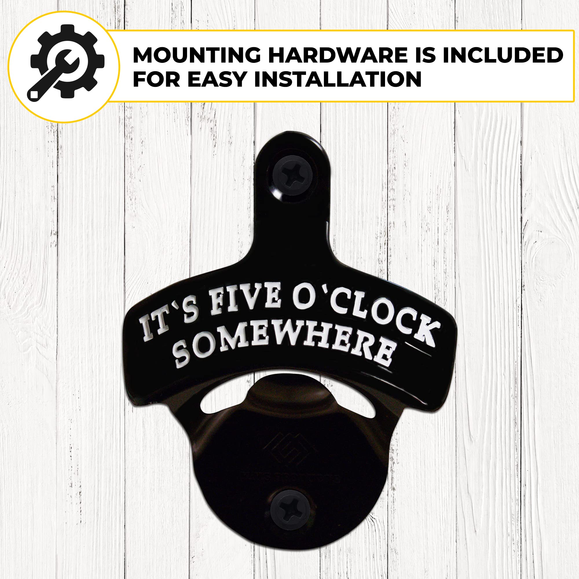 KiKS Products Five O'clock Somewhere Wall-Mounted Bottle Opener and Cap Catcher (It`s five o`clock)