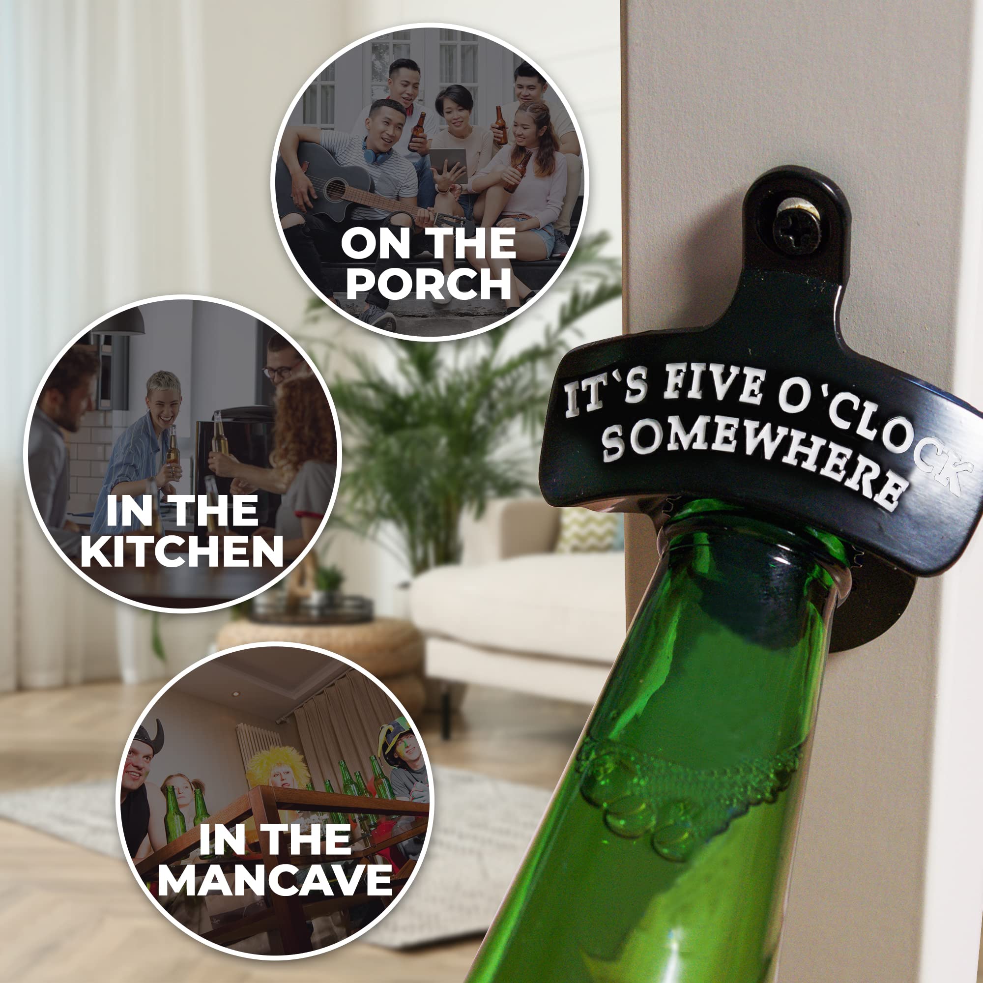 KiKS Products Five O'clock Somewhere Wall-Mounted Bottle Opener and Cap Catcher (It`s five o`clock)