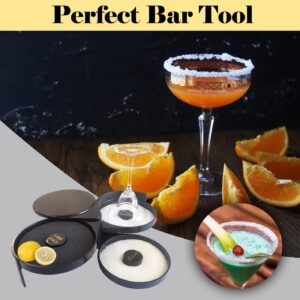 3 Tier Bar Glass Rimmer with Sponge for Cocktails and Margarita Mixing,Salt and Sugar Container,Seasoning Box,Bartender Tool for Bar,Pub Party and Reception,Black