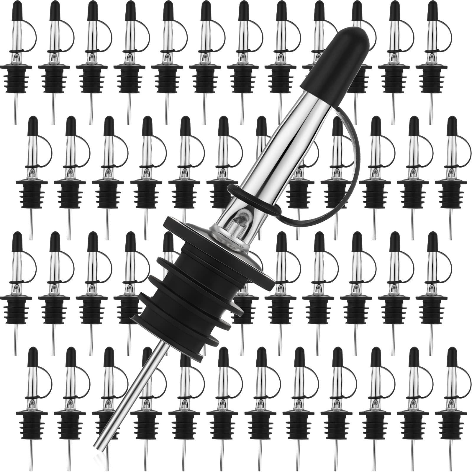 Epakh 120 Pieces Speed Liquor Bottles Pourer, Stainless Steel Liquor Spout Wine Alcohol Pourers with Siamese Rubber Cap Bar Tapered Fits Most Classic Bottle Mouth 3/4 Inch