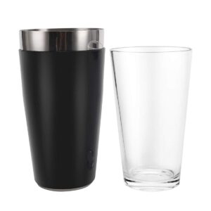 boston cocktail shaker, 16 fl oz glass and 26 fl oz stainless steel with rubber sleeve