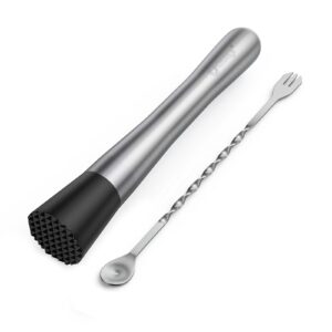 cicike 8 inches stainless steel muddler and mixing spoon for cocktails, bar tools and accessories - create delicious mojitos and other fruit based drinks