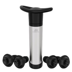 aksesroyal wine pump with valve wine stoppers (silver 4 stoppers)
