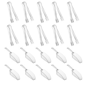 hqleshui 10 pieces plastic serving tongs mini kitchen tongs kitchen tongs utility and 10 pieces plastic kitchen scoops clear ice scoop mini clear buffet scoop for candy dessert buffet ice