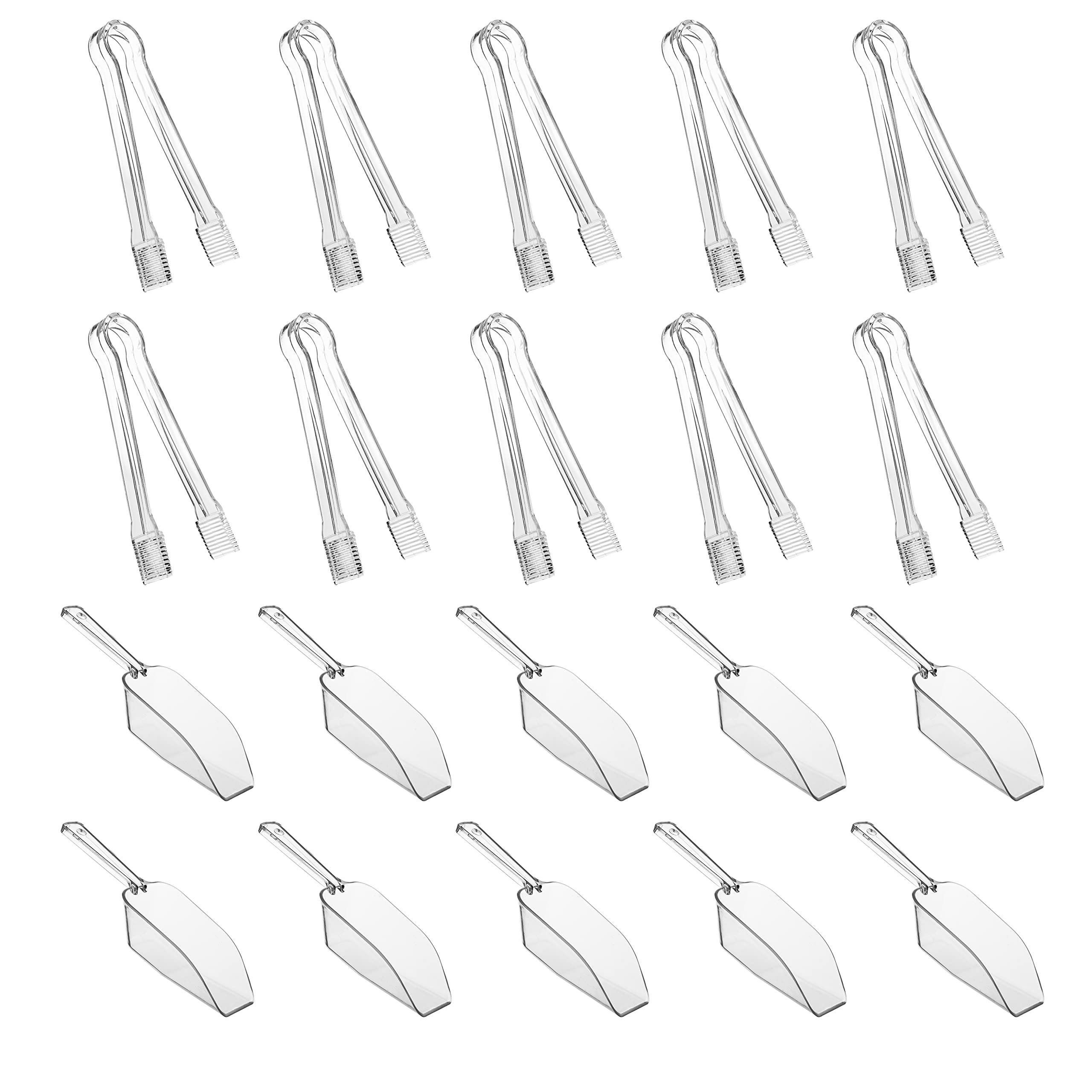 HQLESHUI 10 Pieces Plastic Serving Tongs Mini Kitchen Tongs Kitchen Tongs Utility and 10 Pieces Plastic Kitchen Scoops Clear Ice Scoop Mini Clear Buffet Scoop for Candy Dessert Buffet Ice