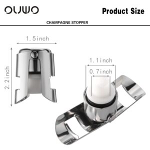 OUWO Champagne Stopper 6 Pack Stainless Steel Champagne Save with Food Grade Silicone，Leak-Proof Bubble Retaining Saver，Suitable for Champagne Prosecco Cava and Sparkling (Silver)