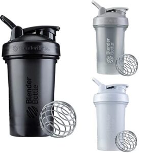 blenderbottle classic v2 shaker bottle perfect for protein shakes and pre workout, 20-ounce, black/pebble grey/white