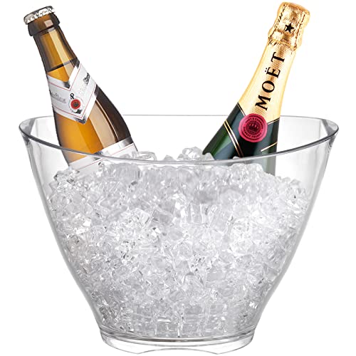 SOUJOY Ice Bucket, Acrylic Champagne Bucket for Party, 4 Liter Clear Oval Bar Ice Cooler Container, Beverage Storage Tub for Wine, Drink, Whisky, Champagne or Beer Bottles