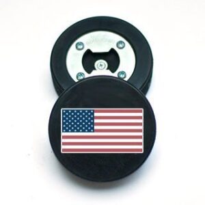 Buffalo BottleCraft USA Bottle Opener, Made from a Real Hockey Puck, American Flag, Magnetic Cap Catcher, Coaster